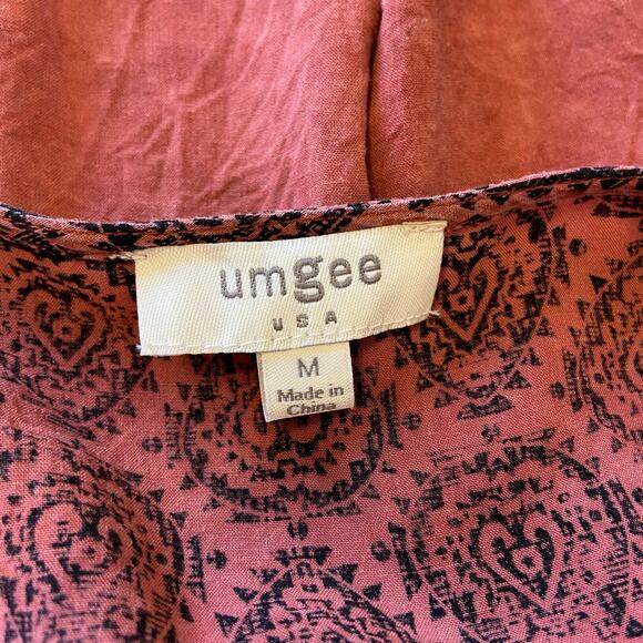 Umgee Orange Boho Printed Lace Up Neckline Blouse - Picture 6 of 6